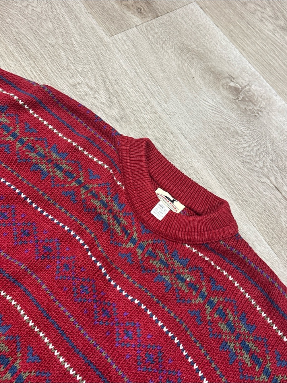 Winona Knits Red Geometric Crewneck Knit Sweater  Size 2XL Vintage Made In USA